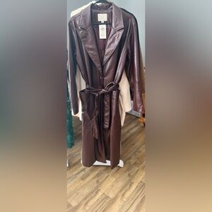 a new day burgundy Faux Leather Trench Coat